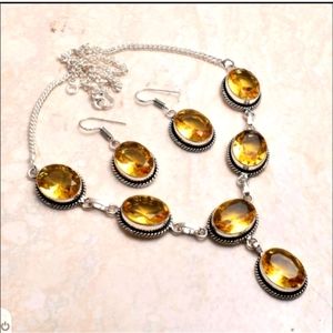 New simulated golden citrine set in sterling silver necklace and earrings